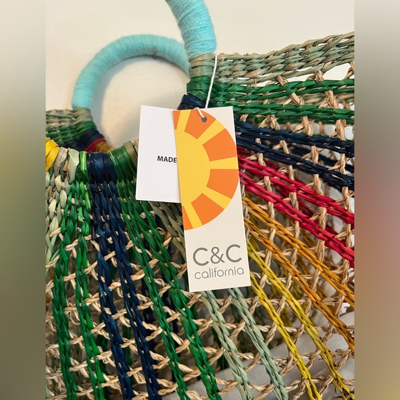 C & C Anthro Natural Straw Tote Bag Rainbow - Picture 3 of 7
